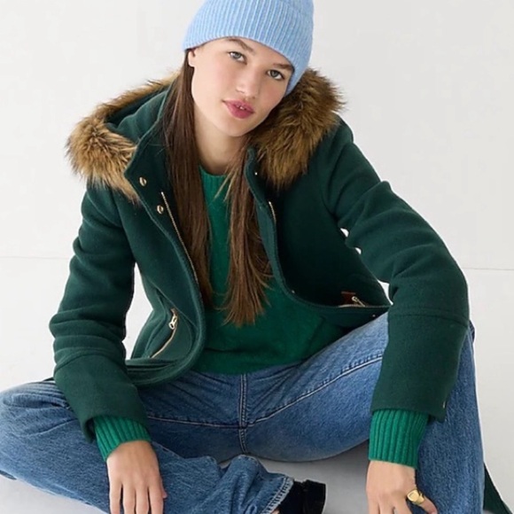 NWT J. Crew Petite Chateau Parka in Italian Wool - Forest Green - Picture 4 of 6